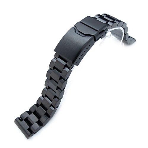 20mm Hexad Oyster 316L Stainless Steel Watch Band, Button Chamfer Clasp, PVD Black