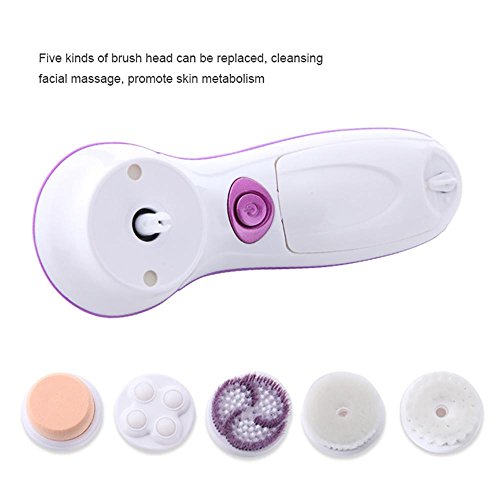 Pawaca 5 in 1 Electric Facial Cleansing Brush Kit with Case, 360 Degree Rotating Deep Clean and Exfoliating Spin Face Massager Skin Care Tool with 5 Replacement Attachments