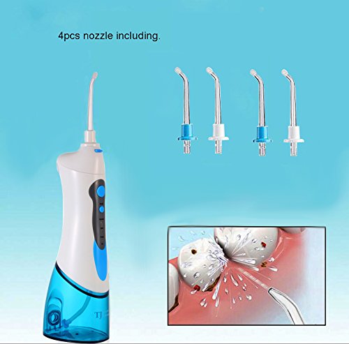 Rechargeable Dental Irrigator for kit Cordless Oral Irrigator Portable Water Flosser with 4 Jet Nozzles 3 Modes,IPX7 Waterfroof. (blue)