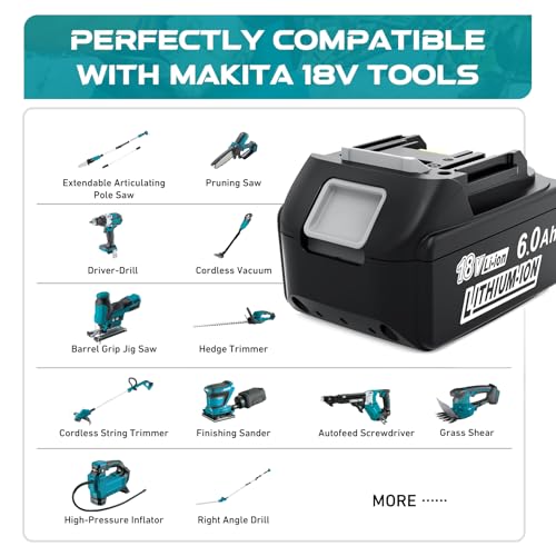 Leyootoolelec Battery 6Ah Replacement for Makita 18v: 2Packs Lithium-ion Batteries Compatible with 18 Volt BL1860B BL1850B BL1840B BL1830B BL1815B BL1860 BL1850 LXT