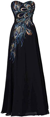 Exlinalesha Women's Long Strapless Embroidery Prom Dress A-line ELF001BK-US4