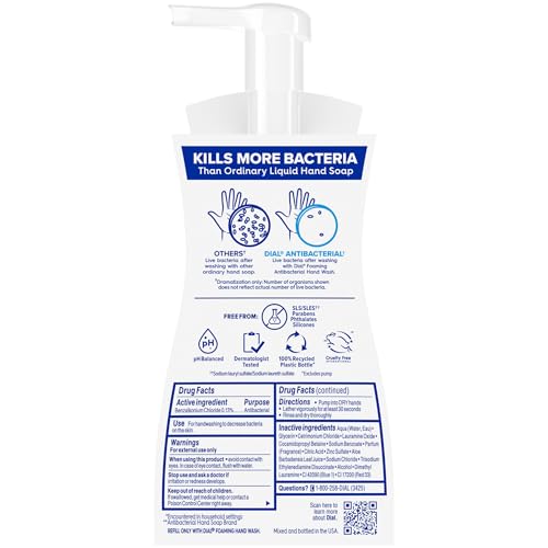 Dial Antibacterial Defense Foaming Hand Soap + Aloe, Spring Water Scent, 7.5 Fl Oz (Pack of 6), Dermatologist-Tested Hand Wash, Gentle on Skin