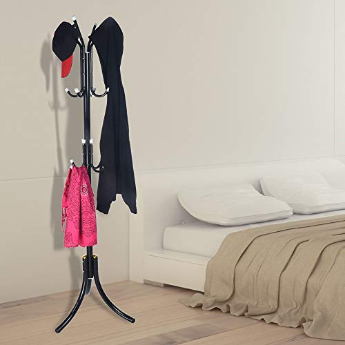 Three-legged Assembled Coat Rack，Buybuybuy Standing Entryway Coat Rack Coat Tree Hat Hanger Holder 12 Hooks for Jacket Umbrella Tree Stand with Base Metal - Thumbnail 4