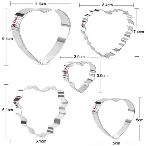 KAISHANE Valentine's Day Cookie Cutters Set - 5 PCS Stainless Steel Heart cookie Cutters Biscuit Pastry Cutters
