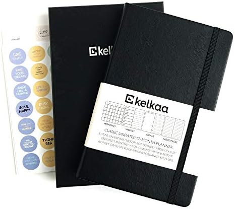 Kelkaa Planner 2021 Daily Weekly Monthly Agenda to Achieve Goals & Happiness, Vision Board/Mind Map – Gratitude & Productivity Journal, FSC Certified Notebook, 1 Year Undated A5 Hardcover (Black)