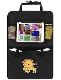 Iteasier Car Storage Organizer, Backseat Headrest iPad Tablets Stand Holder with Touch Screen, 3 Pockets for Baby Kid's Items, Smart Phone, Bottles etc During the Travel (lion)