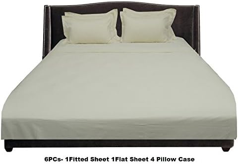Laxlinen 600TC Super Soft Quality 100% Egyptian Cotton 6PC Bed Sheet Set Solid (Pocket Size: 10 inches) Emperor /Wyoming King, Ivory Solid