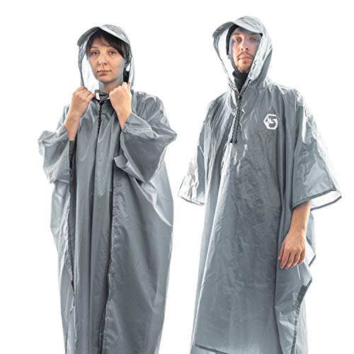 image for Foxelli Hooded Rain Poncho - Waterproof Emergency Military Raincoat fo