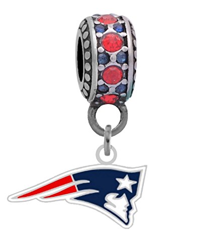 New England Patriots Logo Charm Fits Most bracelet Lines Including Pandora, Chamilia, Troll, Biagi, Zable, Kera, Personality, Reflections, Silverado and More