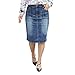 MSSHE Women's Plus Size High Waist Stretchy Pencil Denim Midi Skirt