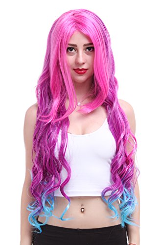 Nuotuo Womens Long Wavy Purple Mixed Pink Cosplay Wig