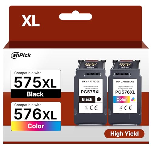 CanPick Printer Cartridges 575 576 Multipack PG 575 XL 576 XL for Canon 575 Black 576 for Canon PIXMA TS3550i TR4755i TR4750i TR4751i TS3551i TS3750i TS3751i TS3752i TR4756 575 Black, 576 Colour)