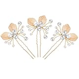 3 Pcs Gold Leaf Handmade Pearls and Clear Crystal Bridal Wedding Hair Pins Clips Head Accessories For Women Styling