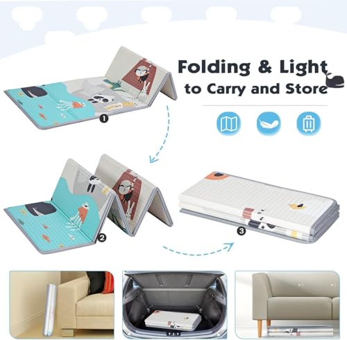 Baby Play Mat, 180 * 160 CM Foldable Baby Play Mat, Waterproof Foam Floor Baby Crawling Mat, Portable Baby Playmat for Infants, Toddler, Kids, Indoor Outdoor Use