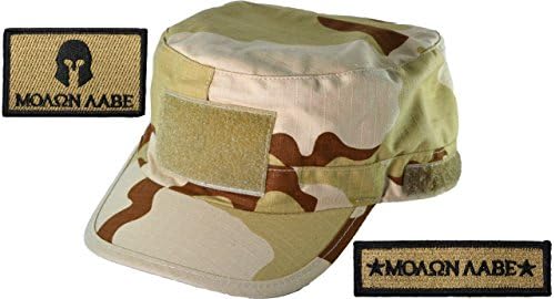 Tri Color Desert Camo Adjustable Fatigue Cap and Molon Labe Set Patch Coyote Tan