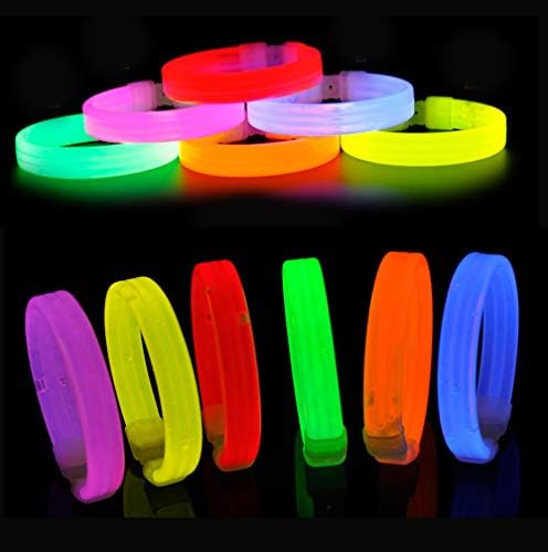 yuqinBB Glow in The Dark Party Supplies,Assorted Light-up Triple Wide Wristbands in The Dark with Connectors Inside (Glow Sticks Bracelet)