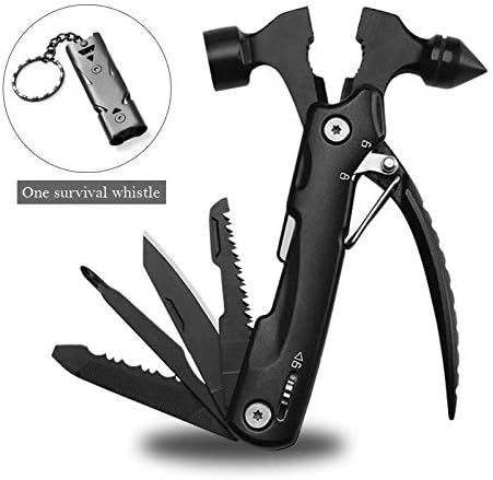 Multi Survival Car Tool Kit with Hammer Head for Emergency Escape, Built in Pocket Folding Knife for Window Breaking and Outdoor Camping Surviving, Come with One Survival Whistle