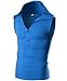 Ohoo Mens Slim Fit Hooded Sleeveless Hoodie Henley Button Ribbed Tank Top