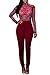 Pink Queen Women's Long Sleeve Sheer Rhinestone Bodycon Clubwear Jumpsuit Romper