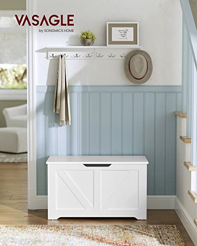 VASAGLE Storage Pouffe, Storage Bench with 2 Safety Hinges, Storage Chest, Shoe Bench, Country Style, 40 x 80 x 46 cm, for Hallway Bedroom Living Room, Cloud White LSB062T14