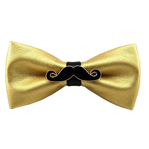 Hello Tie Men's Handmade PU Leather Bowtie Metal Moustache Bow Tie