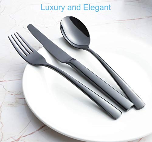 20-Piece Stainless Steel Flatware Silverware Set Service for 4 Dinnerware Mirror Polished Include Knife/Fork/Spoon Dishwasher Safe (Black)