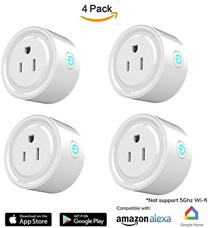Loviness Mini WiFi Smart Plug, Wireless Smart Outlet Compatible With Alexa Echo, Google Home, IFTTT for Voice Control,Remote Control with Timing Function No Hub Required(4 packs)