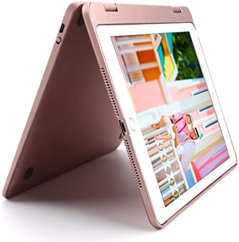 iPad Keyboard Case for iPad 2018 (6th Gen),Miya iPad 2017 (5th Gen) Bluetooth Slim Cover with 180°Rotating for iPad Pro 9.7 /iPad Air 2 & 1 Backlit 7 Color Case (Only Compatible iPad 9.7),Rose Gold