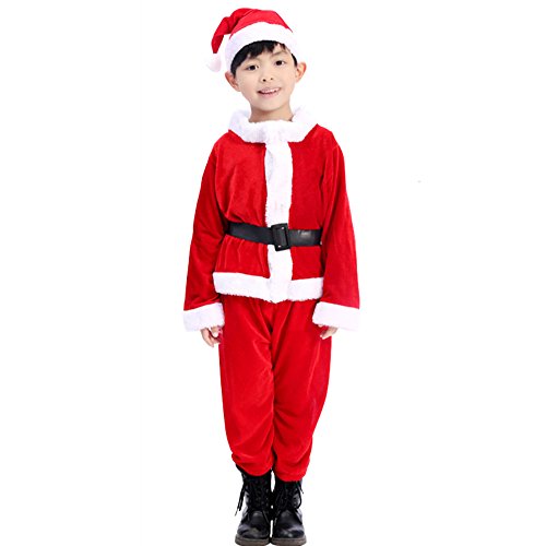 Ruimeier Kids Boys Christmas Santa Costume Set Red Velvet With Santa Hat and Belt 026C