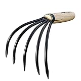 Nisaku by SunJoe NJP555 Handheld Claw Rake Cultivator & Tiller, Authentic Tomita (Est. 1960) Japanese Stainless Steel, Tine Width 4.75", Polished Wood Handle, Black