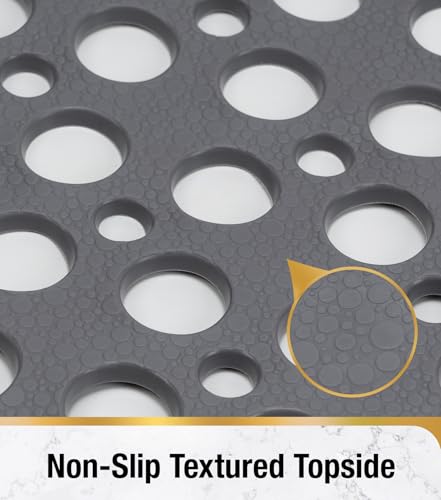 HITSLAM Square Shower Mat Non Slip Anti Mould, 53 x 53 cm TPE Bath Mat for Tub Anti Slip, Bathroom Anti Slip Shower Mat With Suction Cups and Drain Holes, Machine Washable, Grey