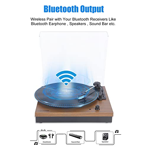 Vosterio Bluetooth Vinyl Turntable with 2 Stereo Speakers, Wood Retro Turntable Turntable, 3 Speeds 33, 45 and 78 RPM, RCA Output, Aux-in