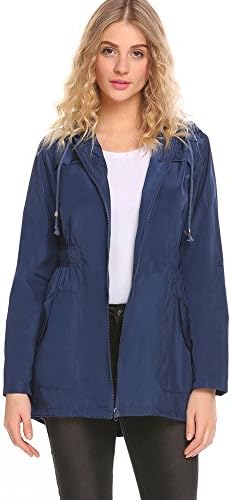 Sexyfree Waterproof Lightweight Rain Jacket Active Outdoor Hooded Raincoat For Women,Navy Blue,Medium