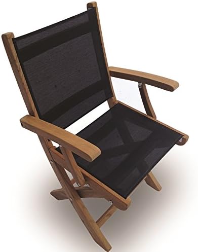 Royal Teak Collection SMCB Sailmate Teak Sling Folding Arm Chair, Black, 24-Inch
