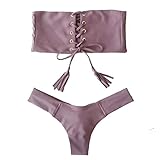 PiePieBuy Women Sexy Tube Top Lace Up Push Up Tie Side Pantie Triangle Brazilian Thong Bikini Two Piece Bathing Suit