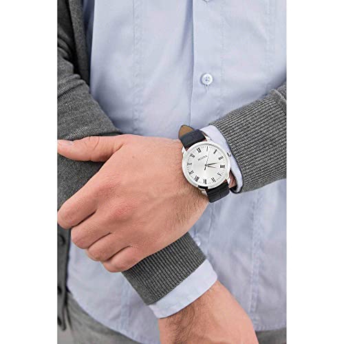 Bulova Men's Classic 3-Hand Quartz Black Leather Strap Watch, Roman Numeral Markers, 41mm
