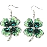 St. Patrick's Green Shamrock Dangle Acrylic Earrings for Women Lightweight Lucky Four Leaf Clover Leaves Plant Hook Drop Earring Statement Fashion Irish Holiday Festive Party Good Luck Jewelry