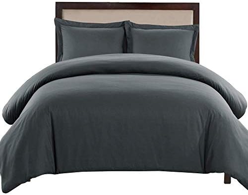 Linentown 600-Thread-Count Egyptian Cotton Duvet Cover Set - Twin/Twin-XL, Dark Grey Solid