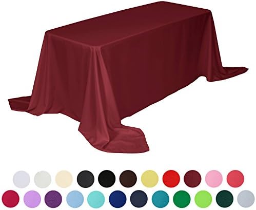 VEEYOO 90 x 156 inch Rectangular Solid Polyester Tablecloth for Wedding Restaurant Party , Dark Red