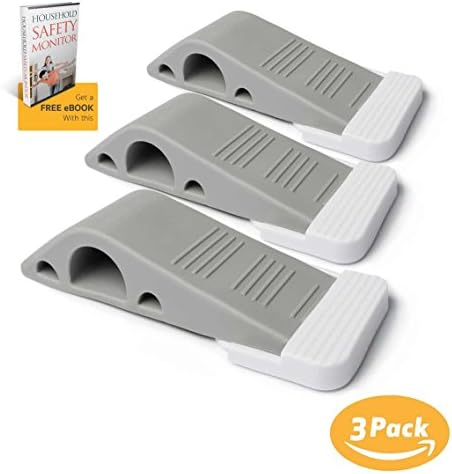 Door Stopper MBM – Door Stop Decorative 3 Piece Set With Holders - Premium Rubber Stop Floor Wedge Holder Doorstop – Heavy Duty - Works on All Floor Surface Like Cement, Wood, Tile – Grey Colour