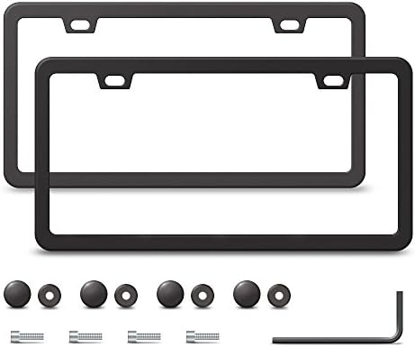 2 Stainless Steel License Plate Frame with 2 Holes, Matte Black Slim