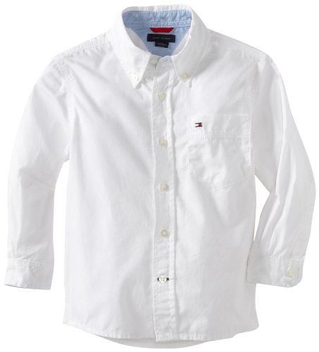 Tommy Hilfiger Big Boys' Classic Long Sleeve Woven Shirt, Classic White, X-Large