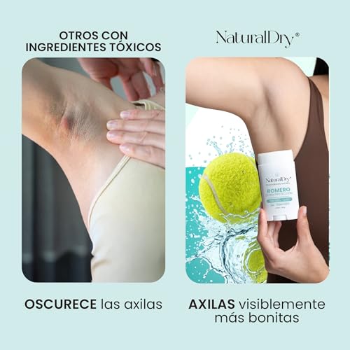 NaturalDry Desodorante Natural EXTRA PROTECCION | Delicioso aroma Romero | Sin Clorhidrato de Aluminio | Con Piedra de alumbre en polvo| No macha la ropa | NO ES ANTITRANSPIRANTE | Neutraliza el mal olor hasta 24 Horas | 50 G | (Pack de 2)