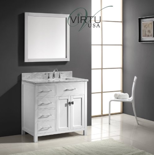 Virtu USA MS-2136L-WMSQ-WH 36-Inch Caroline Parkway Single Square Sink Bathroom Vanity, White