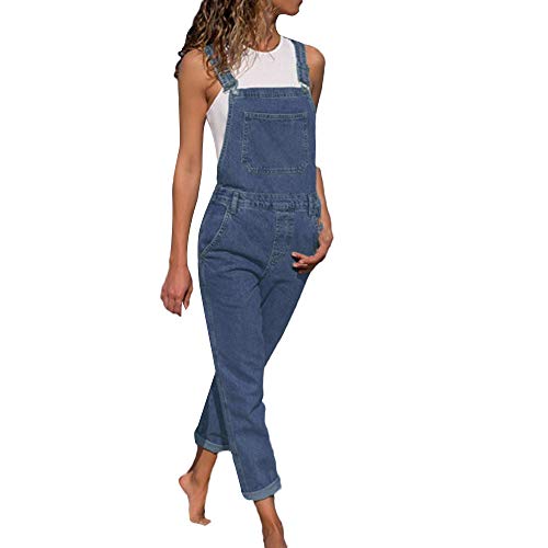 Womens' Casual Adjustable Strap Denim Overalls Basic Boyfriend Fit Rompers Bib Pants Jumpsuits (Blue, S)