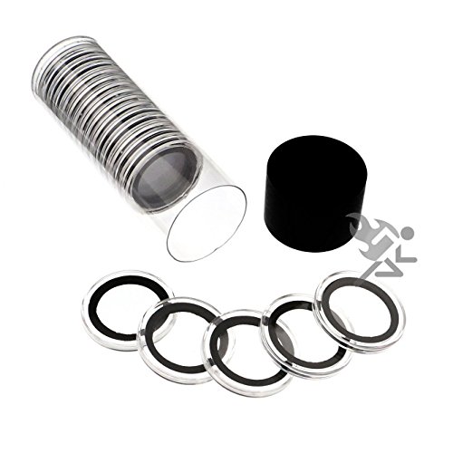 Black Lid Capsule Tube & 20 Air-Tite 25mm Black Ring Coin Holders for 1/2oz Gold Maples