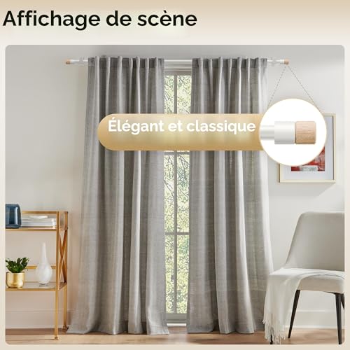 30-110" Extendable Curtain Rods, 3/4" Diameter 19mm, Adjustable Curtain Rod with Wood Grain Finials, Elegant Decorative Rods for Bedroom