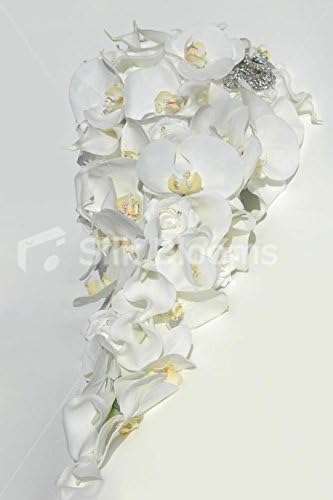 Pure White Orchid Rose Calla Lily Long Cascading Bridal Bouquet Amazon Co Uk Kitchen Home
