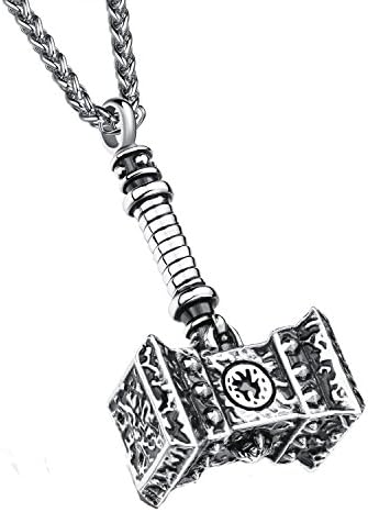 Vintage Man Necklaces Thor Hammer Stainless Steel Vintage Pendant Necklace (silver)