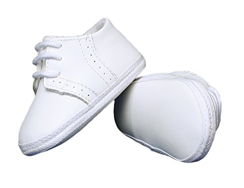 Baby Boys All White Genuine Leather Saddle Oxford Crib Shoe with Perforations - 4
